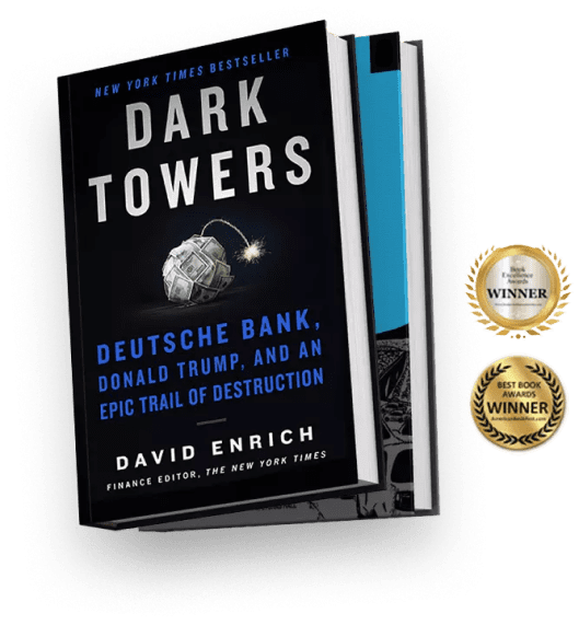 Book cover featuring dark towers, evoking a mysterious and ominous atmosphere, designed by David Eich.